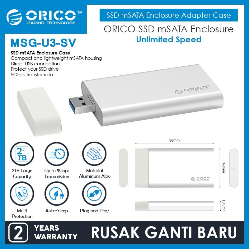 ORICO Aluminum mSATA to USB 3.0 SSD Enclosure Adapter Case - MSG-U3