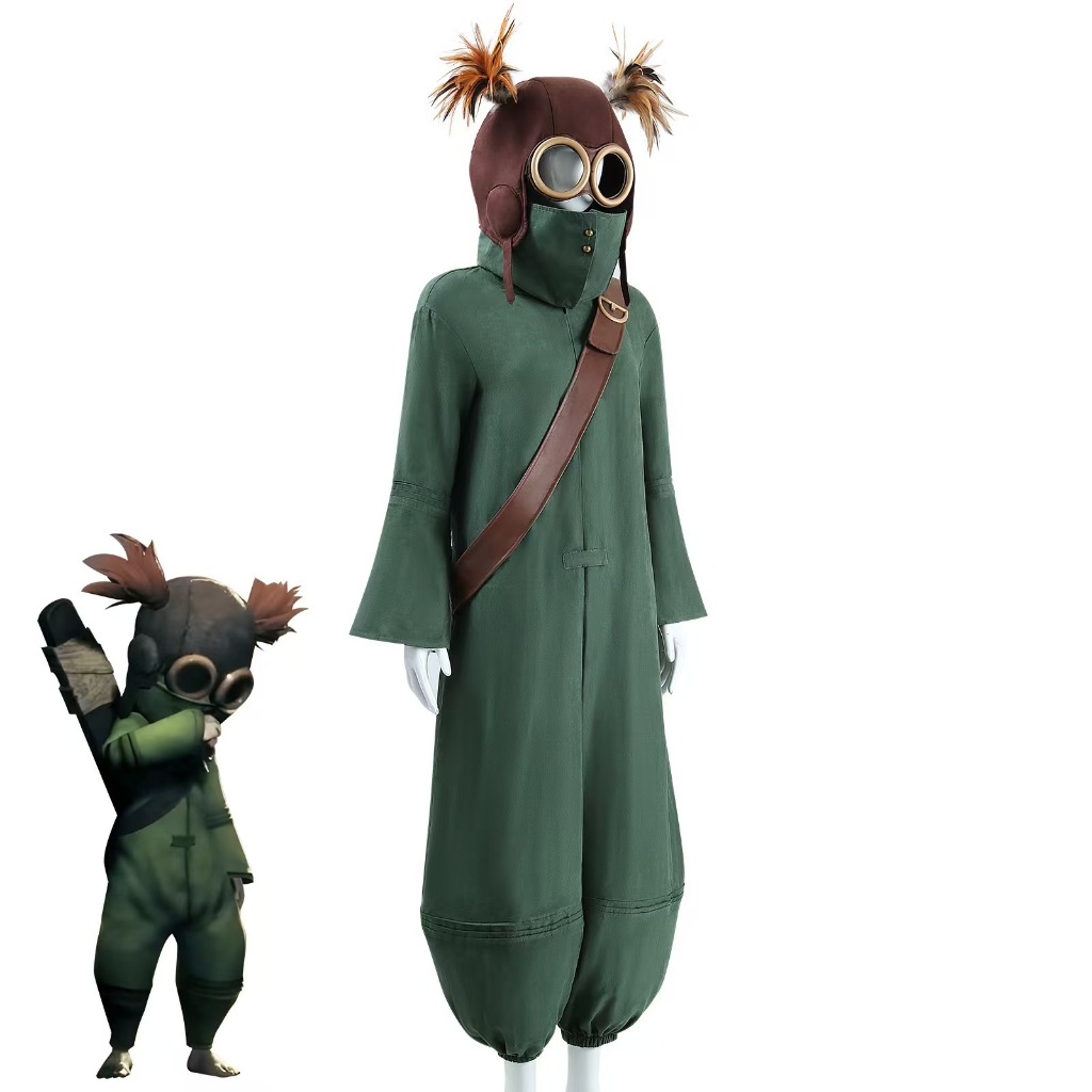 Game Little Nightmares 3 ALONE Cosplay Costume Men's Green Jumpsuit with Belt Hat Glasses  Halloween