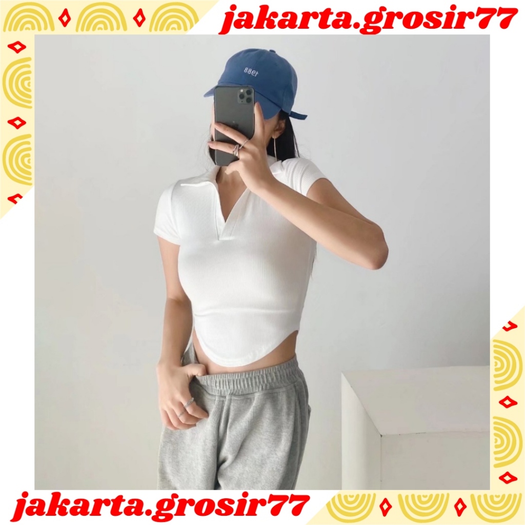 JG BJ479 Atasan Crop Top V neck Model Baju Crop Top Oval Fashion Korea