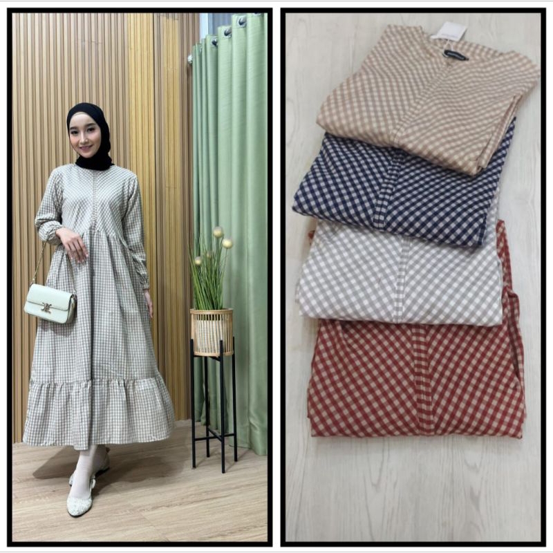 MIDI dress  katun kotak" ORI mumtaza