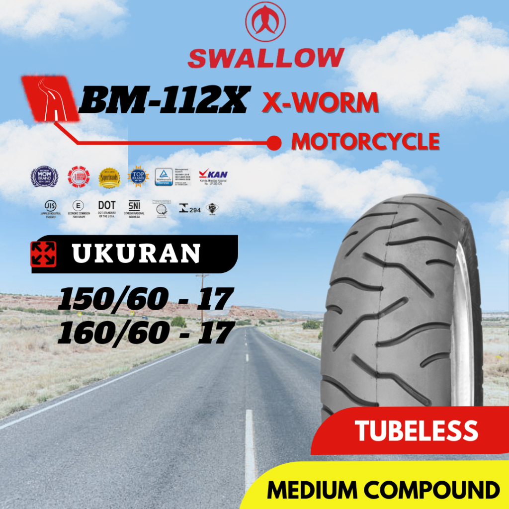 Ban Luar Sepeda Motor Swallow BM-112X X-WORM 150/60 160/60 Ring 17 Tubeless