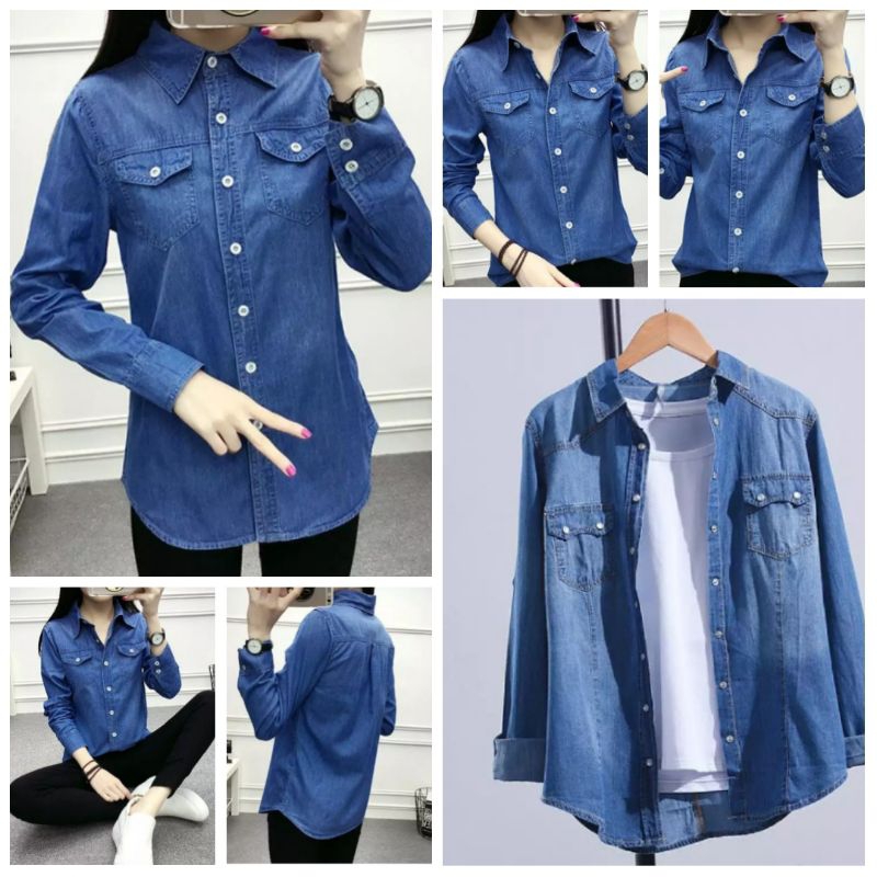 COD Kemeja Denim Wanita Lengan Panjang/Kemeja Wanita Polos Terbaru Nyaman Dipakai/Atasan Wanita Rema
