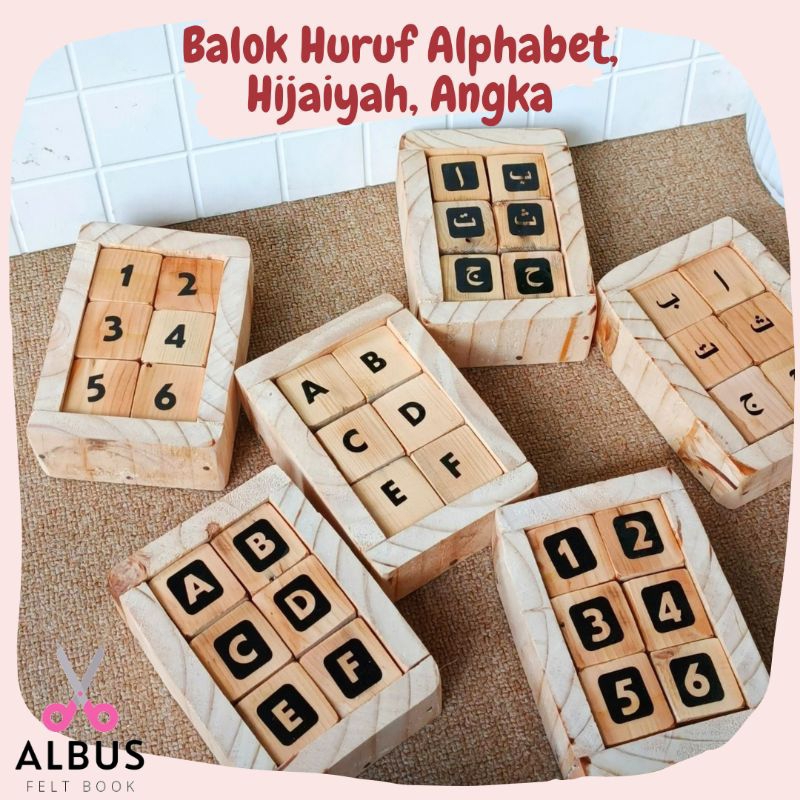 (TERMURAH) Balok Kayu Aesthetic Edukatif / Balok Hijaiyah / Balok Alphabet / Balok Angka / Balok Kay