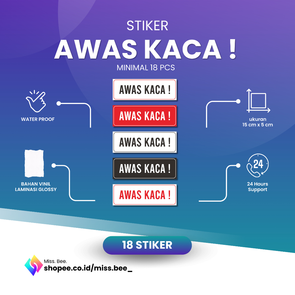 

MURAH STIKER AWAS KACA| WATER PROOF | ISI 18 PCS