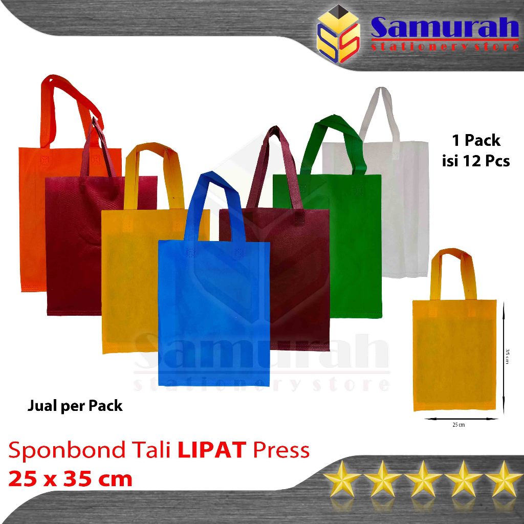 

Tas Spunbond Tali 25 x 35 x 8 cm Lipat samping Press / Goodie Bag Spunbun Tenteng Per Pak PRES Bawah / Tas Kain Souvenir / Bingkisan