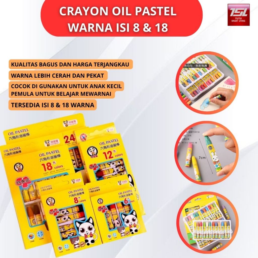 

TUTU CRAYON OIL PASTEL 8 / 18 WARNA Menggambar Mewarnai IMPORT kualitas bagus warna yang di hasilkan bagus dan cerah