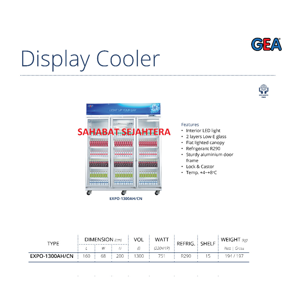 GEA DISPLAY COOLER EXPO-1300AH/CN Kulkas 3 Pintu Kapasitas 1300L