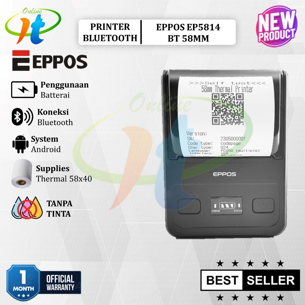 Eppos EP5814 Mini Printer Bluetooth 58mm Portable EP 5814 EP-5814 RPP02N Cetak Struk Resi Pembayaran