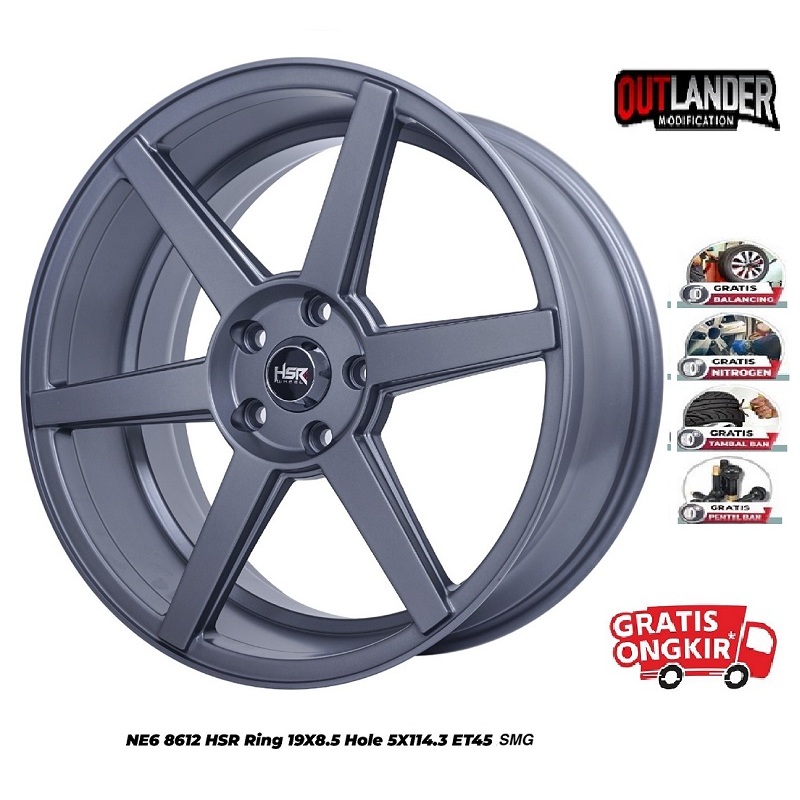 Velg racing hsr ne6 r19 pcd 5x114,3 grey civic camry mazda6 outlander juke xpander pelek hsr ring 19