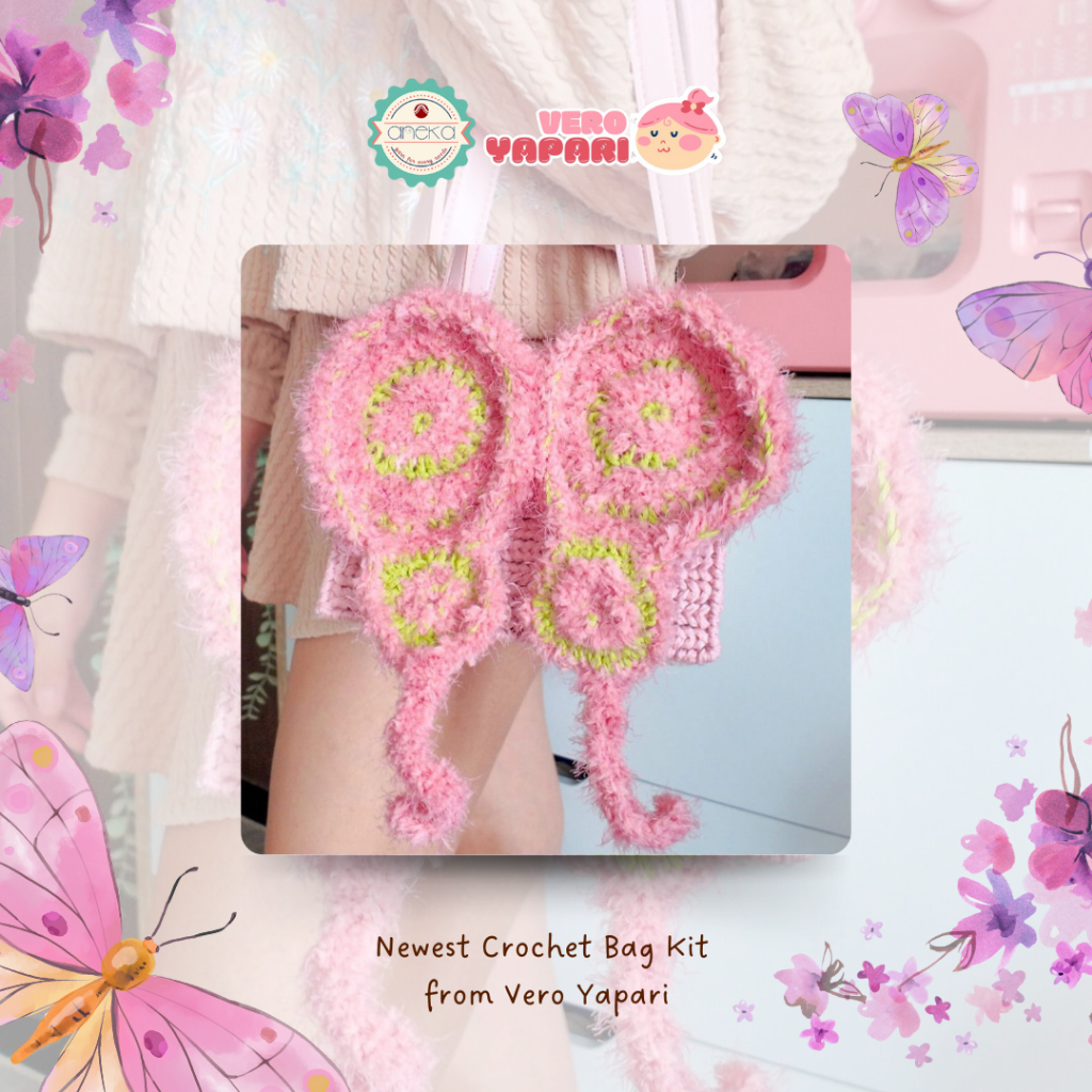 ANEKA x Vero Yapari DIY Butterfly Bag / Tas Kupu Kupu Rajut Benang Hoya / Paket Merajut Lengkap Pemu