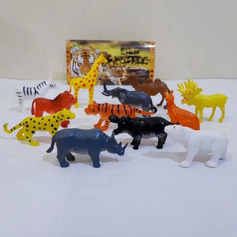 Mainan Set Hewan Liar Edukasi Wild Animal 3D Karet Isi 12 pcs - Set Koleksi Figure Boneka Binatang B