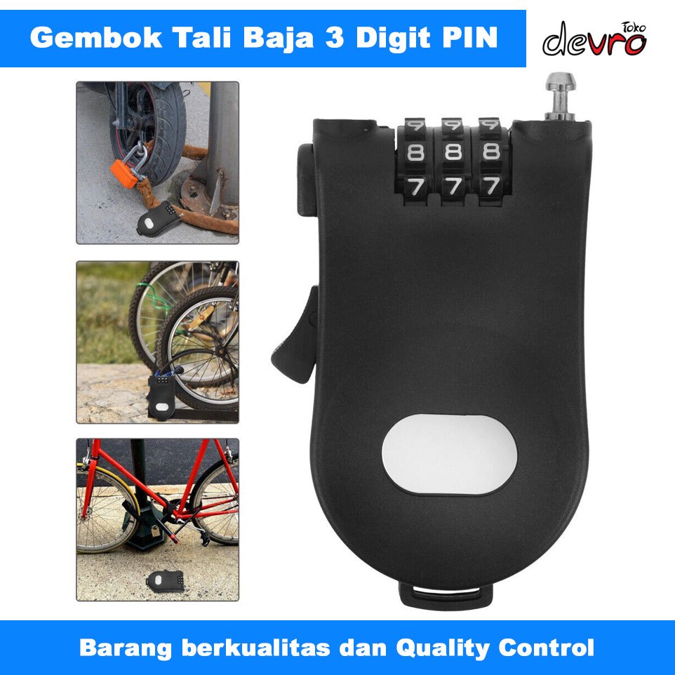 Gembok Tali Baja 3 PIN - Gembok Kunci Sepeda 3 Digit - Kunci Helm - Kunci Tas - RuyiSuo NK-221