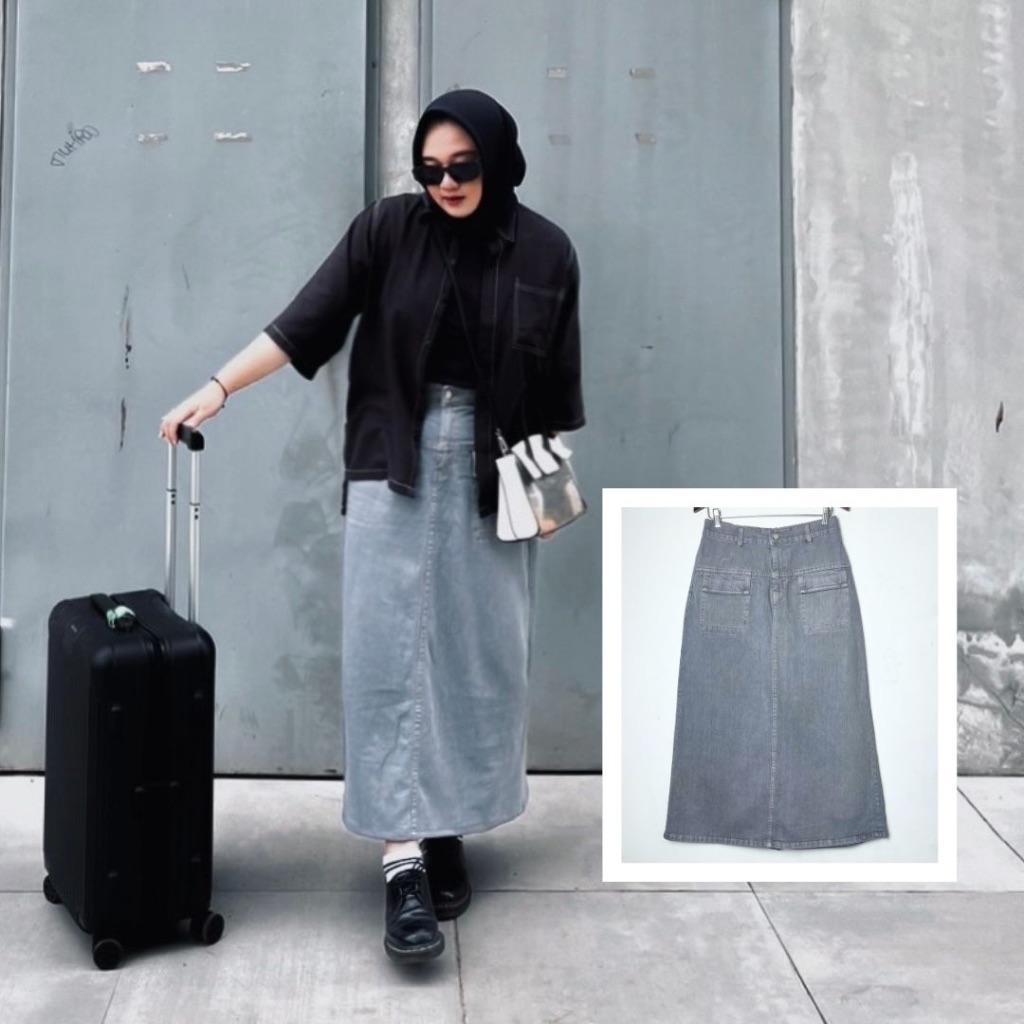 HAVILA - ROK KANTONG DEPAN JEANS JUMBO - ROK PANJANG JUMBO WANITA - PREMIUM QUALITY - ROK PANJANG JU