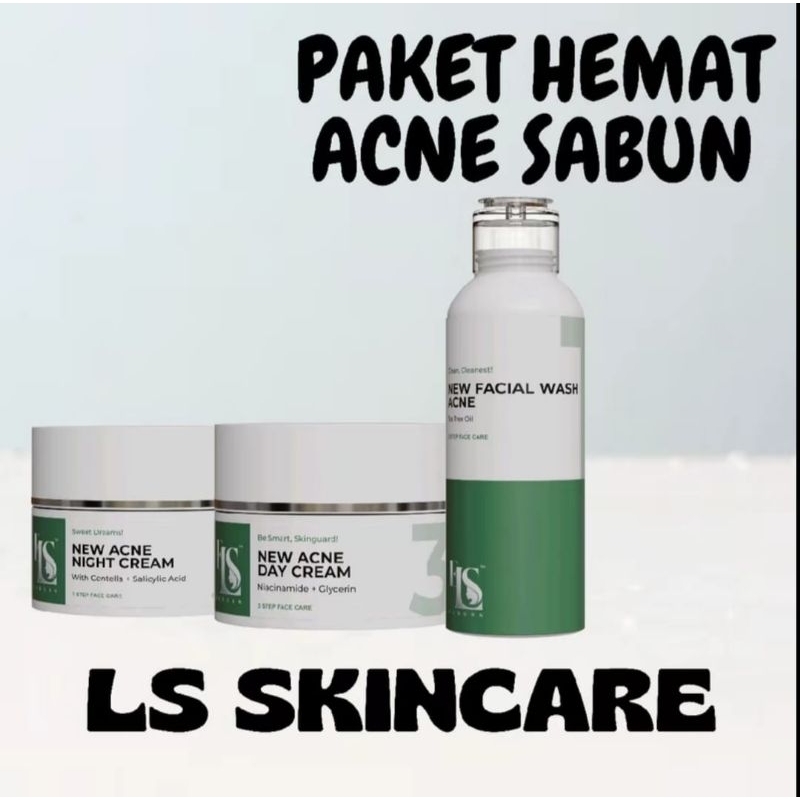 PAKET BUNLING LS ACNE 3 PCS NIGHT CREAM,DAY CREAM DAN FACIAL WASH JERAWAT DAN FLEK HITAM MENAHUN