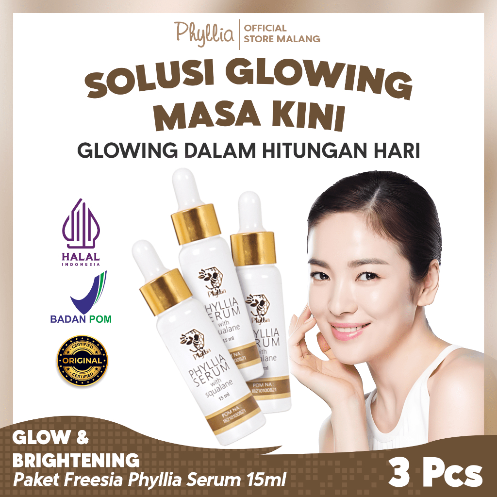 PHYLLIA - Paket 3 pcs Serum Brightening | Serum Mencerahkan Wajah Mengatasi Penuaan BPOM Halal 100%