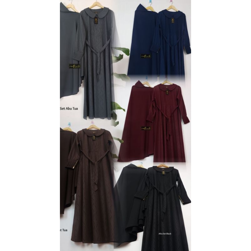 Bisa COD/ Gamis Syari Wanita Set Jilbab Luxury Wolfis Embos Premium/ AFRA SET TERBARU BY RIZQUNA GAM