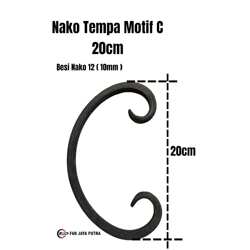 Nako Tempa Motif C ukuran 20cm besi nako 12 ( 10mm ) | Ornamen Nako Tempa Letter C 20cm | Aksesories