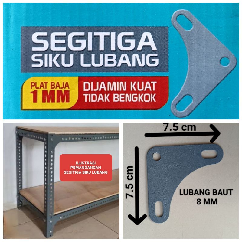 Plat Baja Segitiga Siku Lubang Tebal Anti Bengkok Penyangga Rak Siku