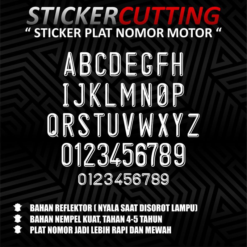 sticker cutting plat nomor MTR font bayang