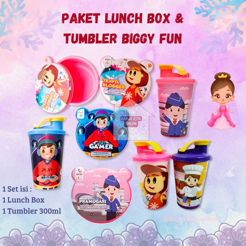 Paket Hemat 2in1 set Lunch Box Panda + Tumbler Biggy Fun / Paket Tempat Makan + Botol Minum / Set Te