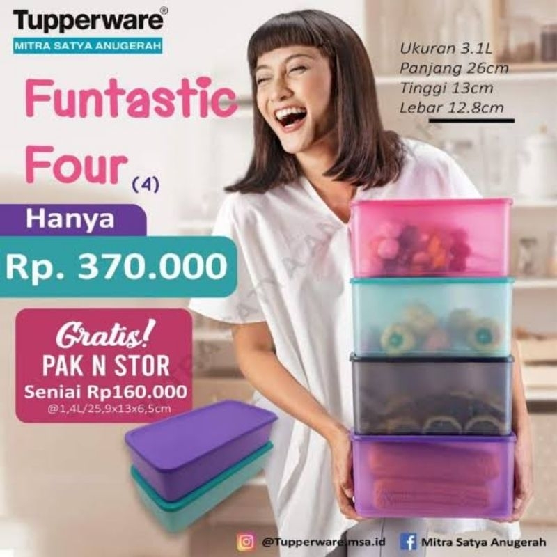 PROMO BUY 4 GET 2 FREE ! Tupperware Funtastic Four Set (6 Pcs) // Food Container Organizer Box Dalam
