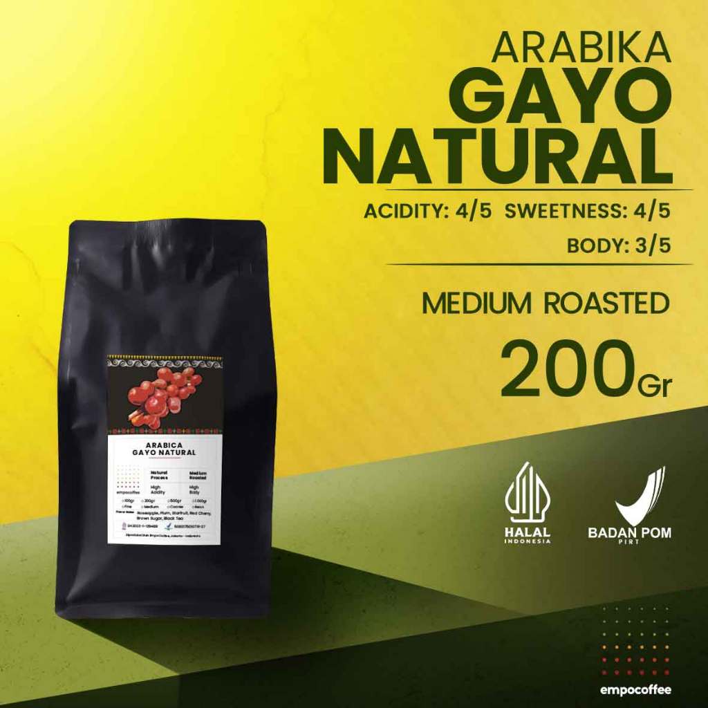 

Kopi Arabika Gayo Wine Aceh Sumatra Arabica Coffee Roasted Beans 200gr