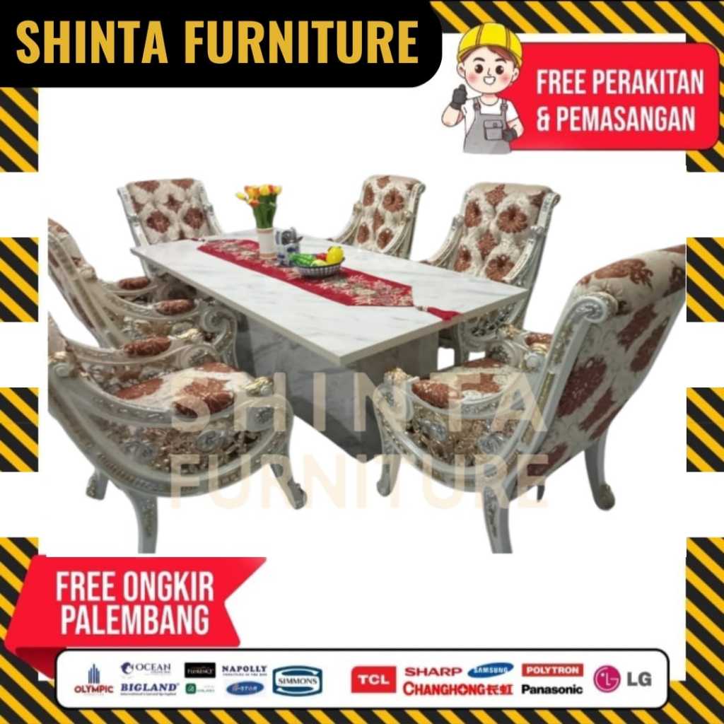 meja makan mewah meja makan 6 kursi minimalis shinta furniture palembang
