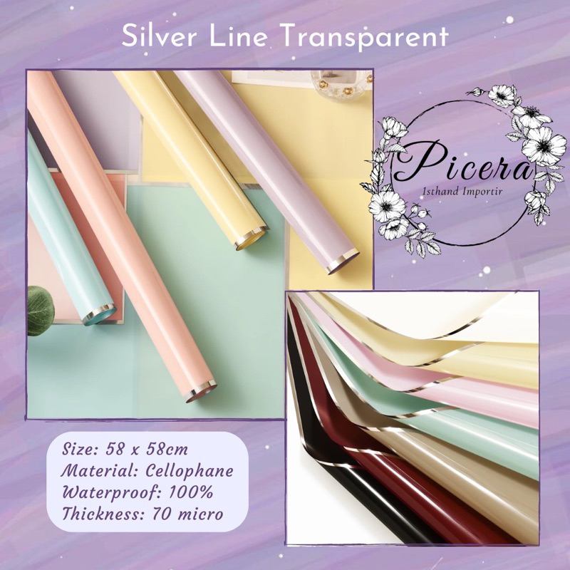 

Flower Wrapping Paper Silver Line Transparant Pastel Cellophane Waterproof Kertas Bungkus Pembungkus Bouquet Bucket Bunga Motif List Perak Transparan Bening Anti Air
