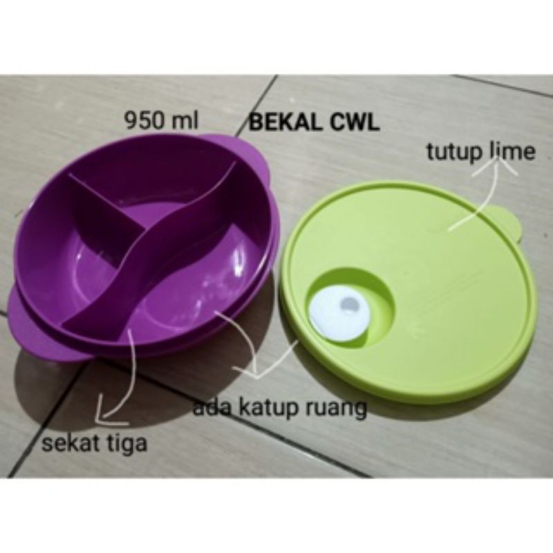 CWL UNGU TUTUP LIME TUPPERWARE/ Lunch Box 830ml Bersekat