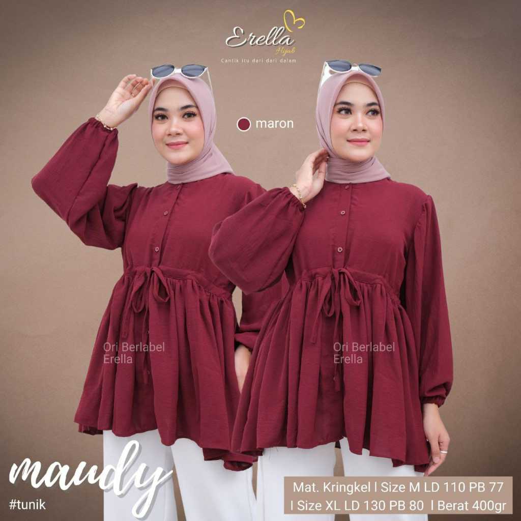 Maudy Blouse Wanita Premium Panjang Model Serut Bahan Crinkle Premium