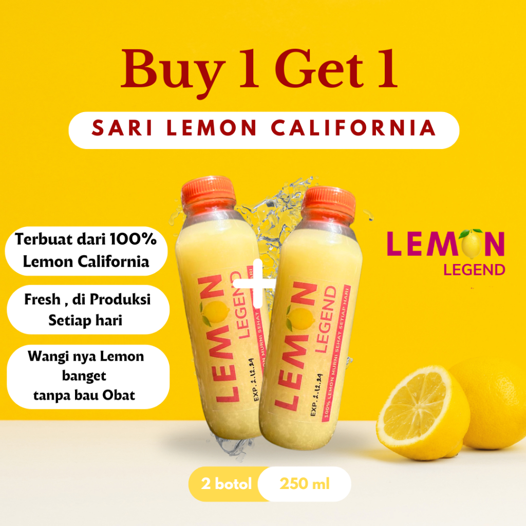 

Promo Beli 1 Gratis 1 Sari Lemon California 250ML Jus Lemon Murni Fresh Diet Detox