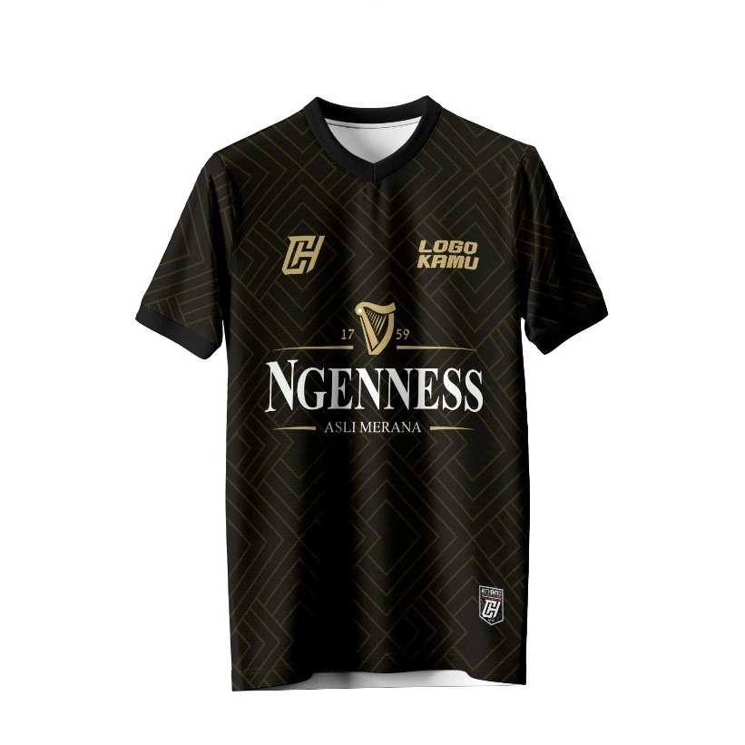 Jersey Futsal Custom Printing Nama dan Nomor Hitam Gold