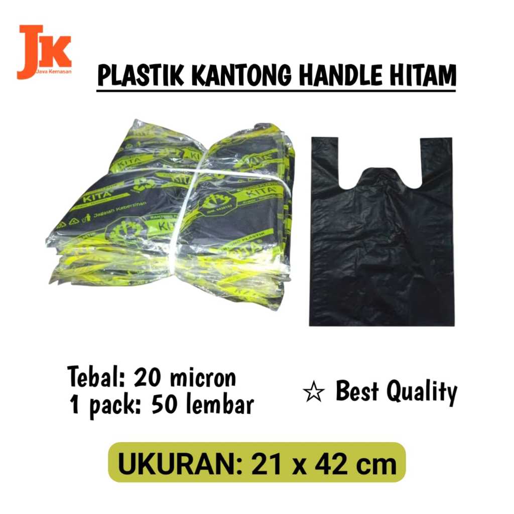 KRESEK HITAM 21X42 CM KANTONG PLASTIK KRESEK HANDLE PEGANGAN WARNA HITAM FOOD GRADE TEBAL KUAT LENTU