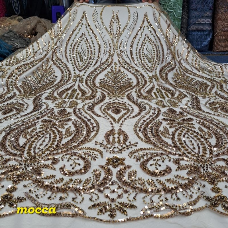 (COD) bakal baju pengantin mewah/bahan kain tille payet korea cocok buat baju pesta, gaun pengantin,