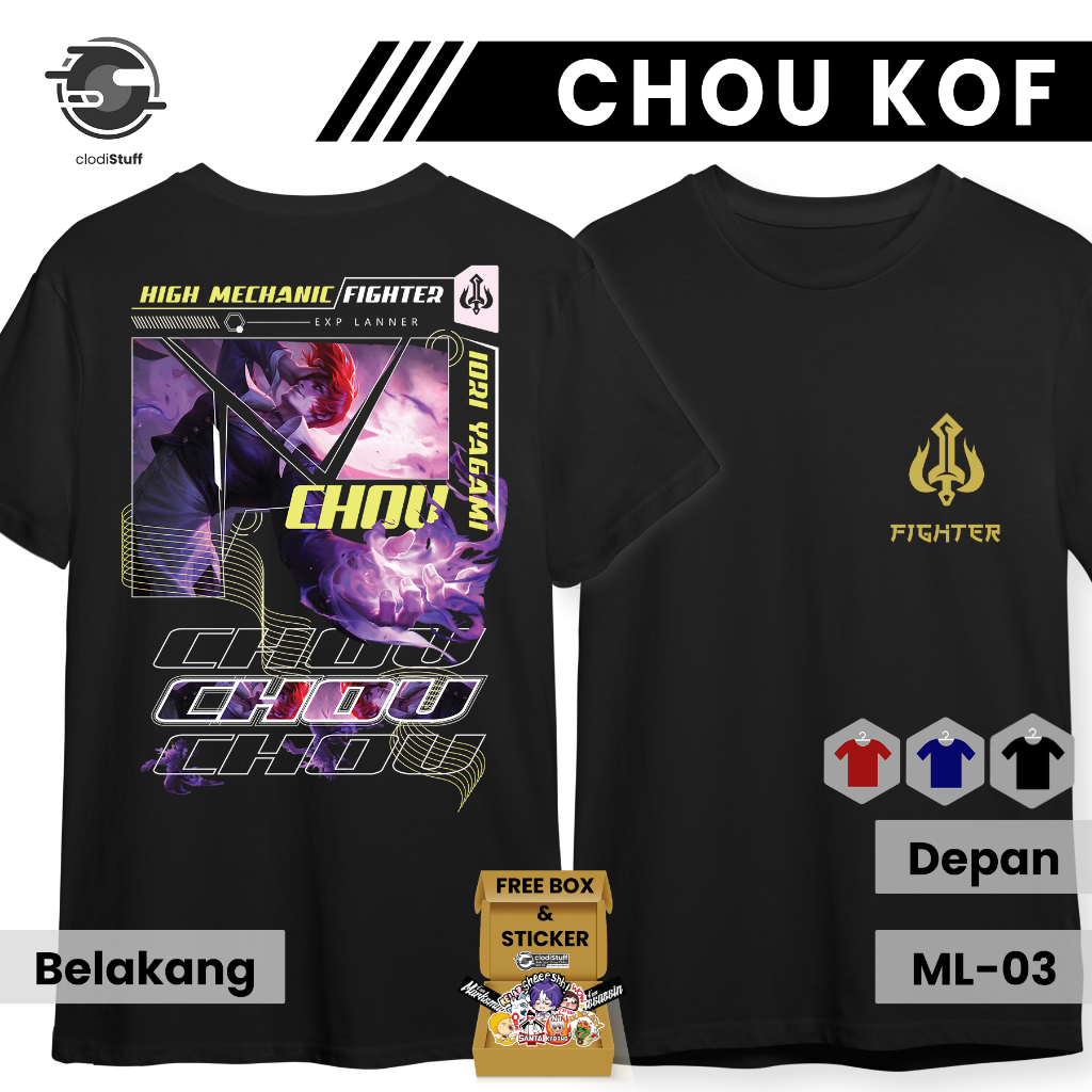 Kaos CHOU KOF Mobile Legends Fighter ML MLBB Lengan Pendek Hitam Combed 24s Pria Wanita