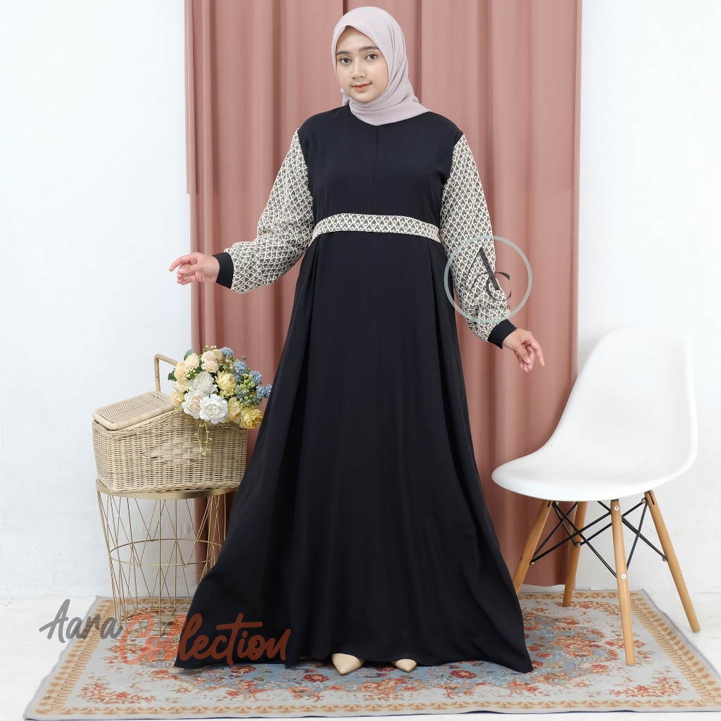(Bisa COD) Aracollection gamis sabrina terbaru lengan manset mix katun brukat / Dress Gamis wanita k