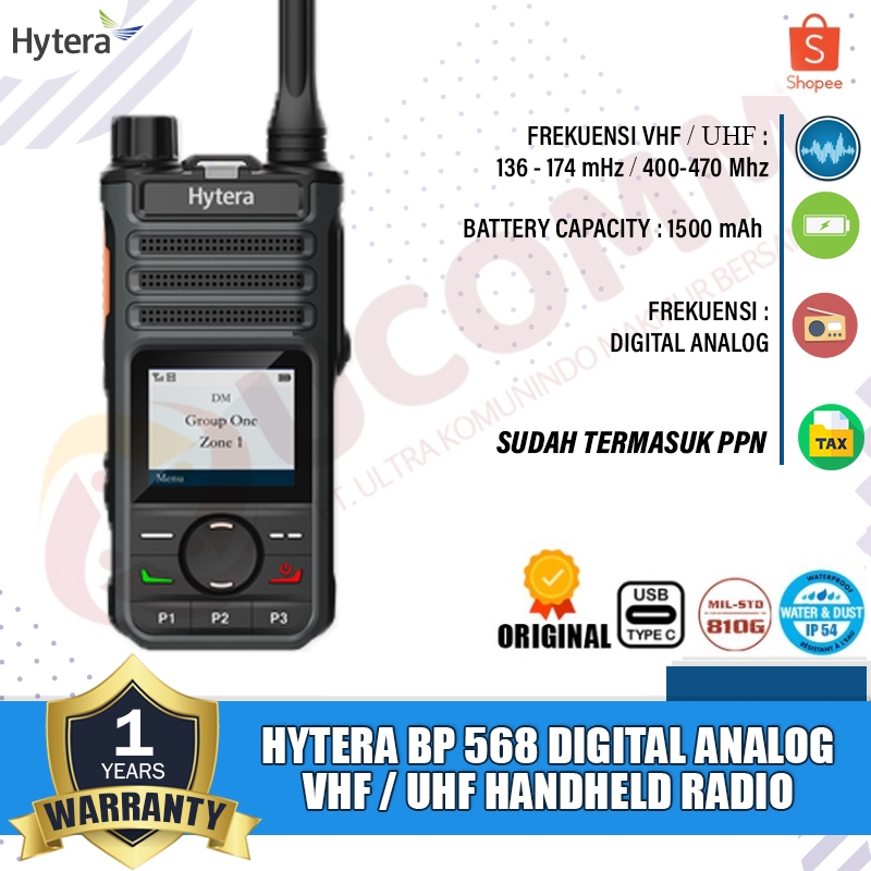 HYTERA Bp 568 Digital Analog Vhf Singleband Ht Hytera Bp568 Bp-568 BP 568 VHF 136-174 Mhz Original G