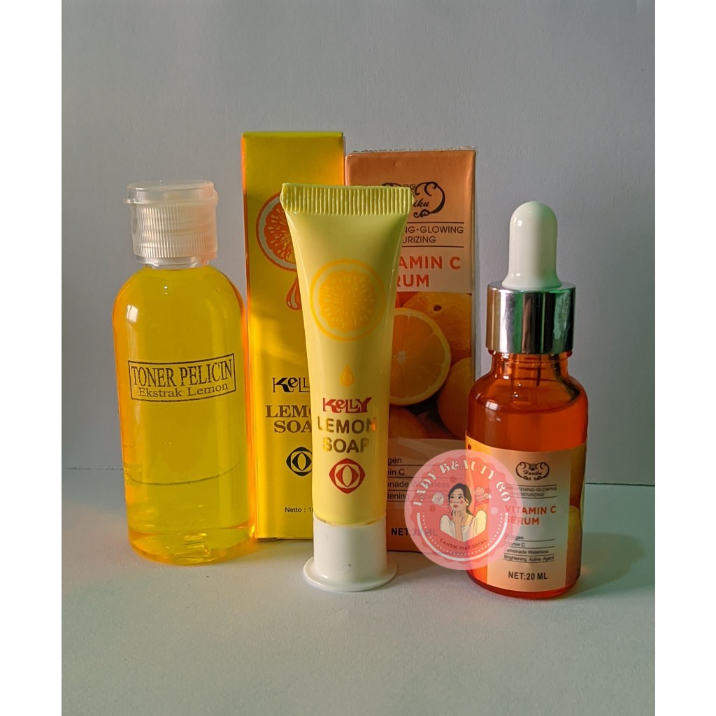 Paket Kelly Lemon Soap + Toner Extra Lemon Pelicin + Serum Vitamin C