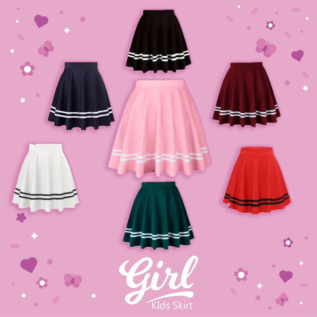 Rok Mini Anak Korea Hitam List dan Putih List Rok Scuba Rok Payung 1-10 tahun