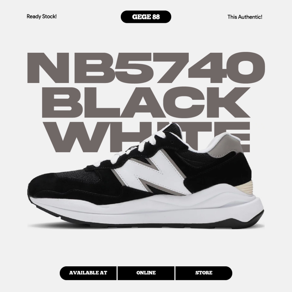 New Balance 5740 Black White 100% Original BNIB Sneakers Casual Pria Wanita Sepatu Ori Murah Sepatu 