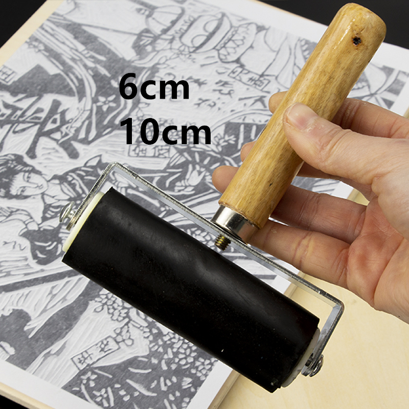 

6Cm/10 cm Roller Karet Hard Roll Rubber Roll Grafis Wooden Handle Untuk Printmaking