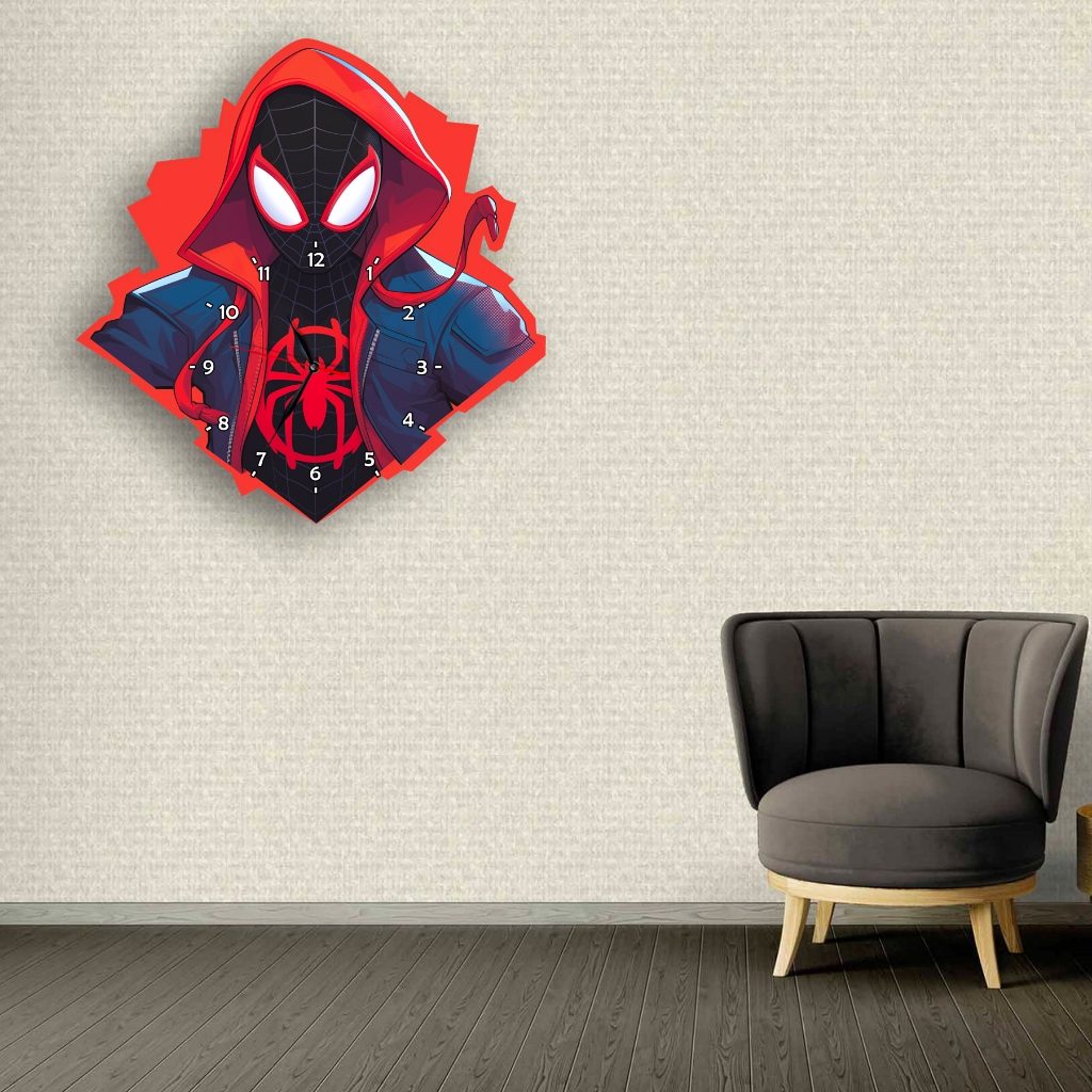 Jam Dinding Pola Unik Design Spiderman Miles Free Vintage Box + Baterai Aio.official