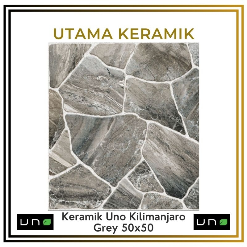 Keramik uno 50x50 kilimanjaro grey motif batu alam - Keramik lantai motif batu alam