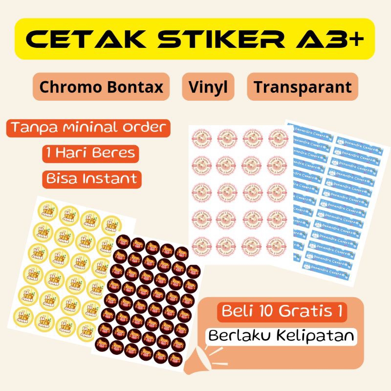 

Cetak Stiker A3+ chromo/stiker vinyl/stiker Transparant