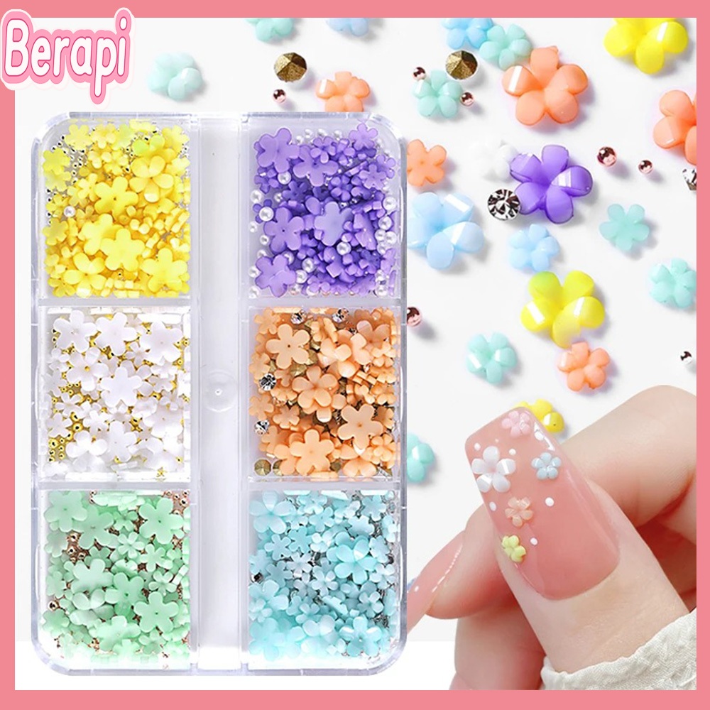 【Berapi】Dekorasi Seni Kuku 3D Bunga Akrilik Liontin Resin Manik-manik Emas Mutiara Kaviar Campuran B