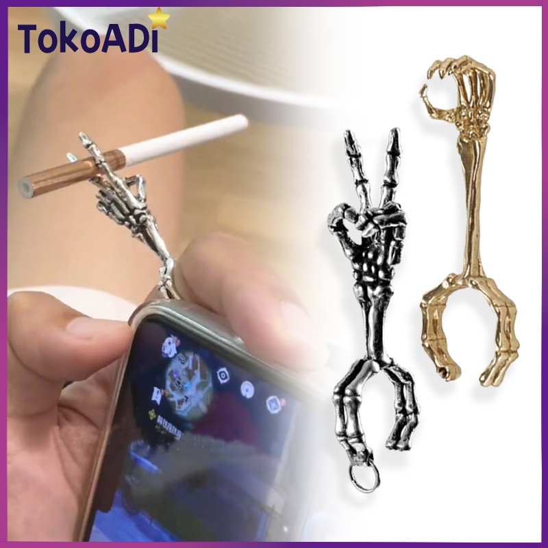 Cincin Holder Rokok Bentuk Skull Adjustable / Vintage Skull Ring Perak Hitam