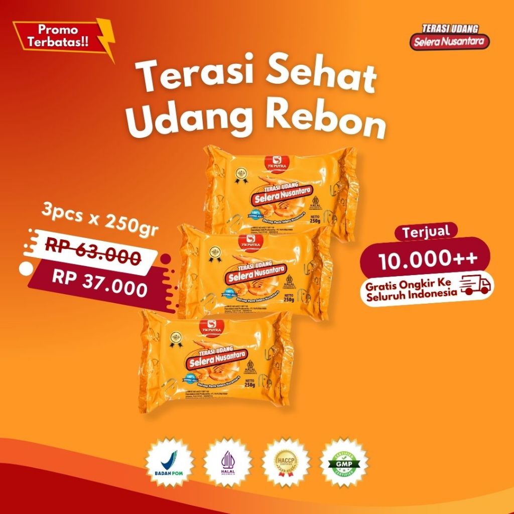 

Terasi Selera Nusantara - 3pcs x 250gr - Terasi Sehat Udang Rebon Super Premium - Wangi Harum Gurih