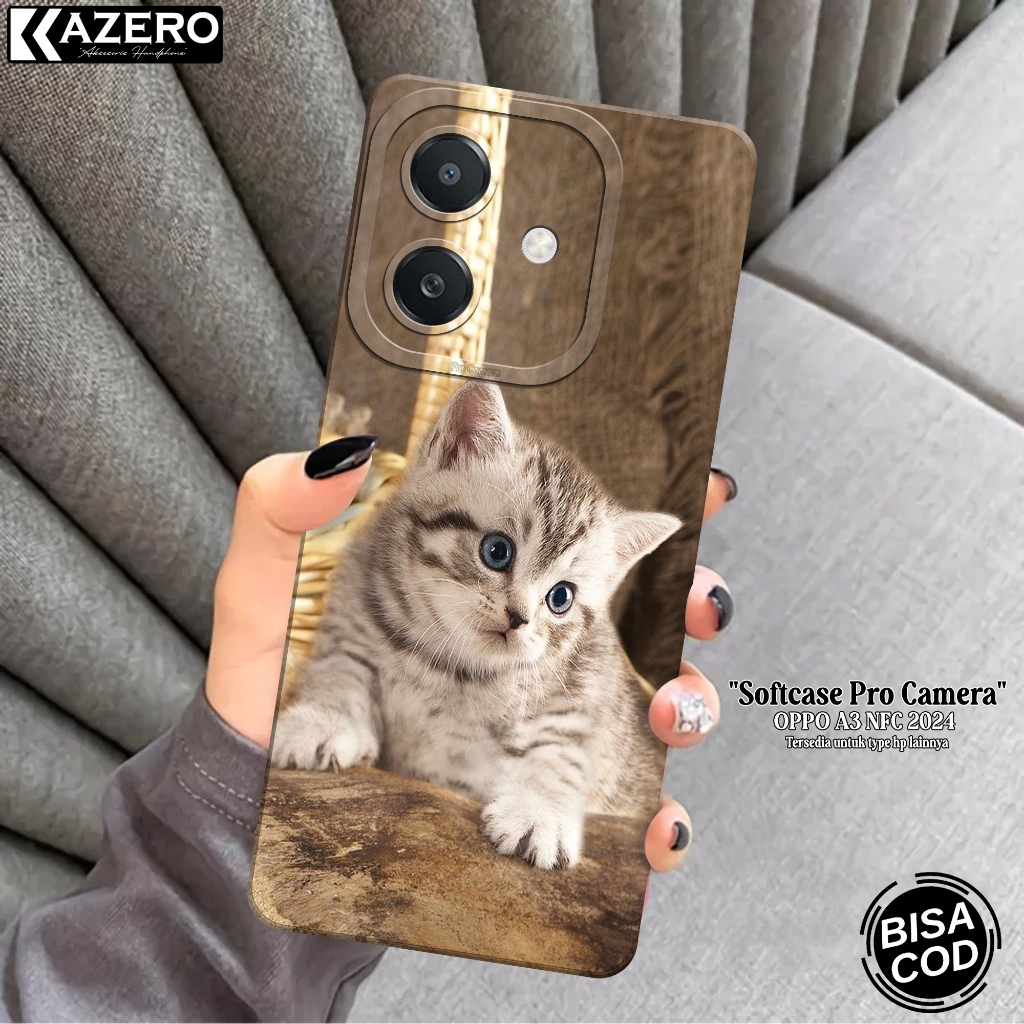 KAZERO Softcase OPPO A3 NFC 2024 Fashion Case Kucing Case OPPO A3 NFC 2024 Silikon Pro Camera Kesing
