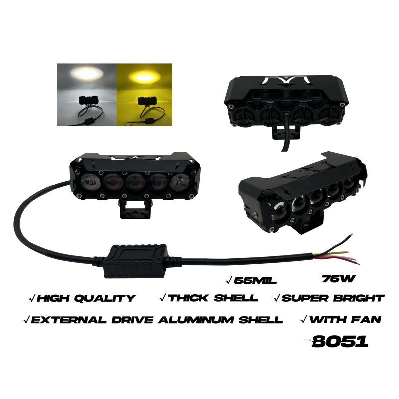 Lampu Tembak Sorot Led Fog Lamp 5 Mata Ballast + Kipas Pendingin 75 Watt Hi Low Motor Mobil