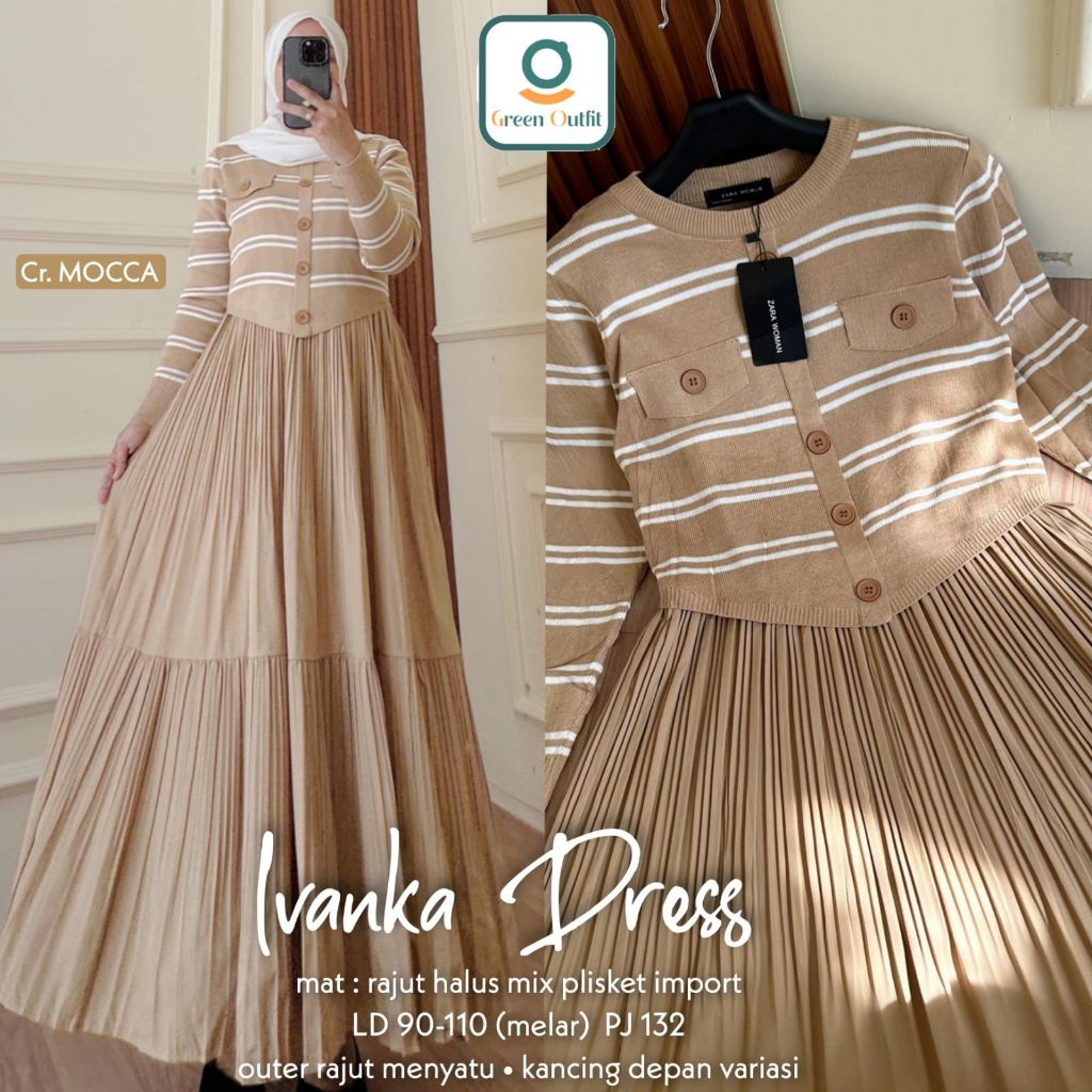 Ivanka baju gamis midi dres wanita muslim remaja rajut knit plisket jumbo import premium terbaru